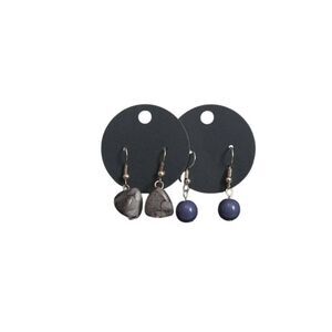 Bundle Set of 2 Round Navy Blue and Triangle Gray Dangle Drop Fashion Earrings